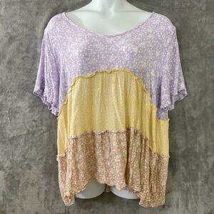 Oddy Anthropology Floral tiered baby doll Ruffled Blouse Top 3X spring colors US